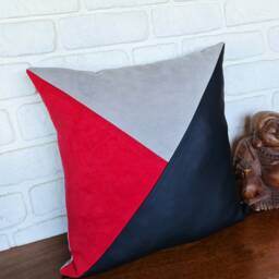 Color Block Faux Suede & Leather Pillow Cover - 16x16'' - thumbnail 3