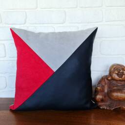 Color Block Faux Suede & Leather Pillow Cover - 16x16'' - thumbnail 2