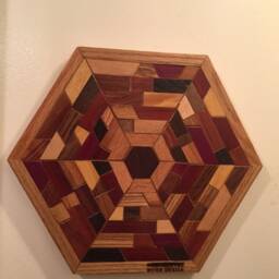 Hexagon Shaped Wood Wall Art Sculpture Featuring A Variety Of Exotic Pieces Geometrically Arrayed - thumbnail 3
