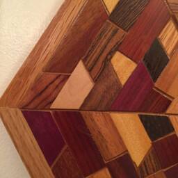 Hexagon Shaped Wood Wall Art Sculpture Featuring A Variety Of Exotic Pieces Geometrically Arrayed - thumbnail 4