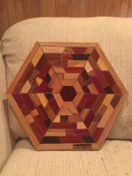 Hexagon Shaped Wood Wall Art Sculpture Featuring A Variety Of Exotic Pieces Geometrically Arrayed - thumbnail 1