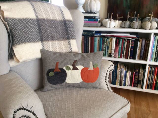Pumpkin Pillow Felt Applique Lumbar Throw, Fall Decor - 12x18 - image 1