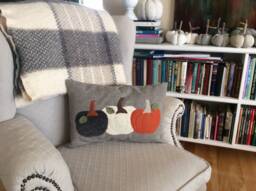 Pumpkin Pillow Felt Applique Lumbar Throw, Fall Decor - 12x18 - thumbnail 1