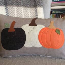 Pumpkin Pillow Felt Applique Lumbar Throw, Fall Decor - 12x18 - thumbnail 3
