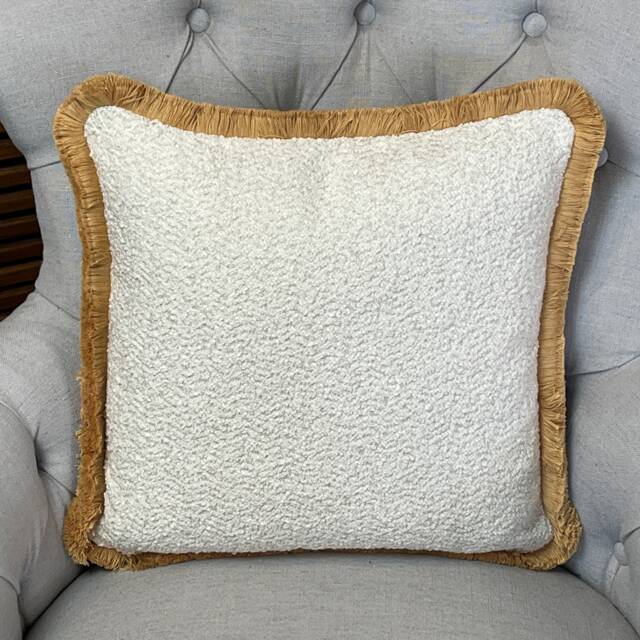 Ivory Boucle Double Sided Cushion Cover With Beige Fringe, Decorative Cushion, Luxury Cover, Scatter Pillow - image 1