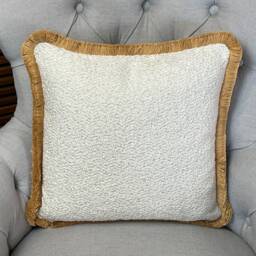 Ivory Boucle Double Sided Cushion Cover With Beige Fringe, Decorative Cushion, Luxury Cover, Scatter Pillow - thumbnail 1