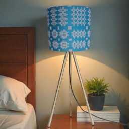 Teal Welsh Tapestry Lampshade Geometric Design, Handmade in Wales - thumbnail 2