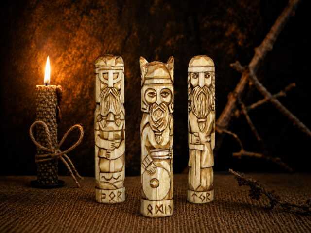 Norse Gods Set - Odin Thor Tyr Wooden Figurines, Viking Decor, Pagan Gift, Handmade Statues - image 1