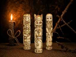 Norse Gods Set - Odin Thor Tyr Wooden Figurines, Viking Decor, Pagan Gift, Handmade Statues - thumbnail 1