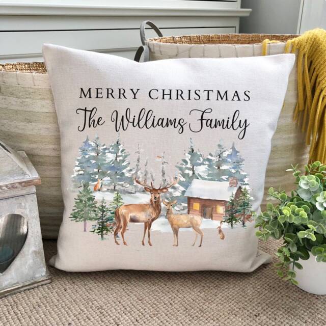Personalised Christmas Scene Stag Cushion - image 1
