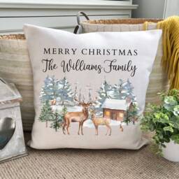Personalised Christmas Scene Stag Cushion - thumbnail 1