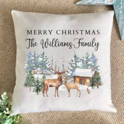 Personalised Christmas Scene Stag Cushion - thumbnail 2