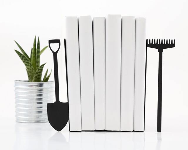 Shovel & Rake Bookends Minimalist Metal Book Holder, Gardener Gift - image 1