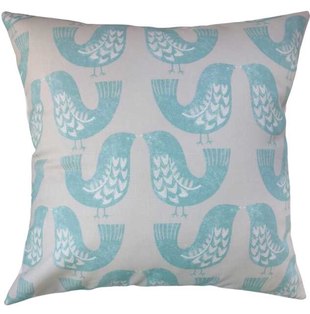 "Cushion Cover in Vintage Aqua Blue Scandi Birds 14"" 16"" 18"" 20" - image 1