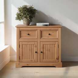 storage Cabinet Country Sideboard 2 Door Drawer, Solid Pine Rustic Finish - thumbnail 3