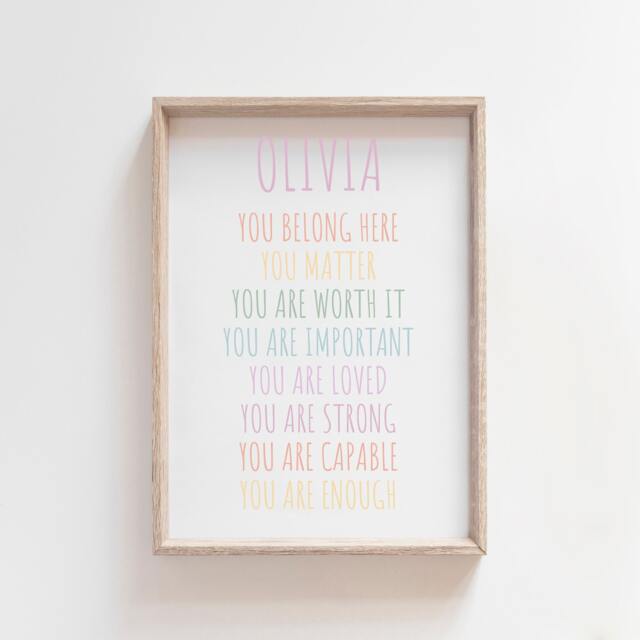 Girls Personalised Affirmation Print, Bedroom Prints, Motivationa Wall Art, Playroom Nursery Kids - image 1