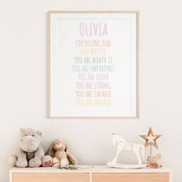 Girls Personalised Affirmation Print, Bedroom Prints, Motivationa Wall Art, Playroom Nursery Kids - thumbnail 3