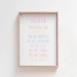 Girls Personalised Affirmation Print, Bedroom Prints, Motivationa Wall Art, Playroom Nursery Kids - thumbnail 1