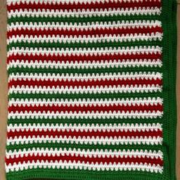 Christmas Blanket Crochet Cotton Red Green White - thumbnail 3