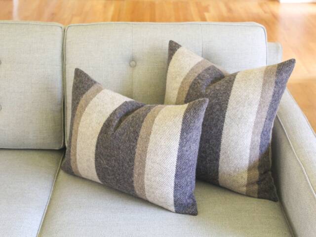 Midnight Navy Striped Wool Pillow Cover, Neutral Cover - Made To Order - image 1