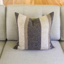 Midnight Navy Striped Wool Pillow Cover, Neutral Cover - Made To Order - thumbnail 3