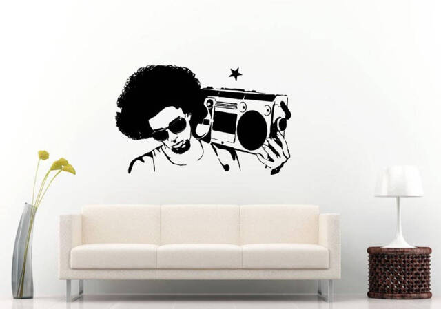 Hip Hop Break Dancer Boom Box 80's Style Music Room Wall Sticker Decal Vinyl Mural Decor Art L2415 - image 1