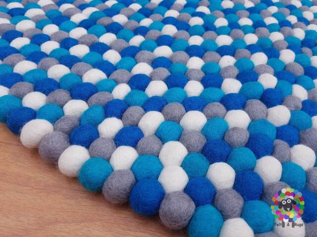 Handmade Wool Felt Ball Rug Turquoise Nursery Decor - image 1