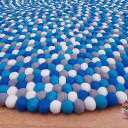 Handmade Wool Felt Ball Rug Turquoise Nursery Decor - thumbnail 3