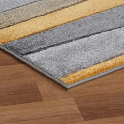 New Small Large Mustard Ochre Silver Grey Wave Design Area Rugs Mats - thumbnail 2