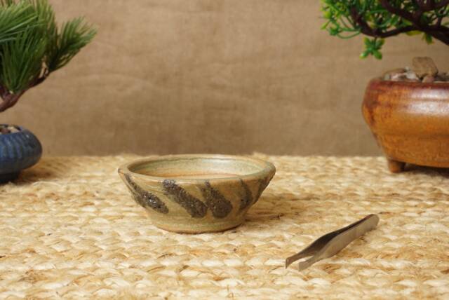 Handmade Green With Black Larva Effect Mame Bonsai Pot. G1957 - image 1