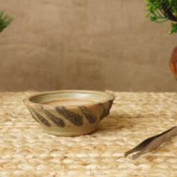 Handmade Green With Black Larva Effect Mame Bonsai Pot. G1957 - thumbnail 2