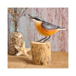 Hand Carved Wooden Nuthatch/Bird Ornament Fair Trade Birthday Gift Or Christmas Beautiful Nut Hatch - thumbnail 2