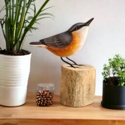 Hand Carved Wooden Nuthatch/Bird Ornament Fair Trade Birthday Gift Or Christmas Beautiful Nut Hatch - thumbnail 3