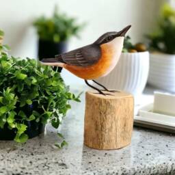 Hand Carved Wooden Nuthatch/Bird Ornament Fair Trade Birthday Gift Or Christmas Beautiful Nut Hatch - thumbnail 1