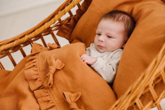 Linen Bedding Set For Newborn in Terracotta Color, Baby Set, Duvet Cover & Pillowcase Girl, Crib - image 1