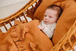 Linen Bedding Set For Newborn in Terracotta Color, Baby Set, Duvet Cover & Pillowcase Girl, Crib