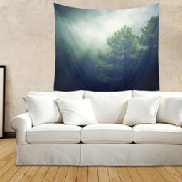 Foggy Forest Wall Tapestry, Forest Tapestry, Nature Hanging, Pine Art - thumbnail 2