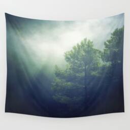 Foggy Forest Wall Tapestry, Forest Tapestry, Nature Hanging, Pine Art - thumbnail 3