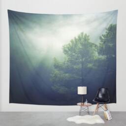 Foggy Forest Wall Tapestry, Forest Tapestry, Nature Hanging, Pine Art - thumbnail 1