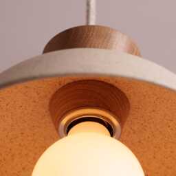 Speckled Cream Matt Small Dawn Pendant Light in Ceramic & Oak - thumbnail 3