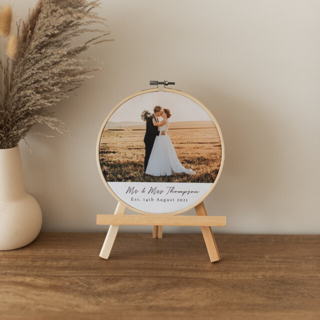 Personalised Wedding Photo Embroidery Hoop, Cotton Anniversary Gift, 2nd Anniversary, Date Frame, Framed Print - image 1