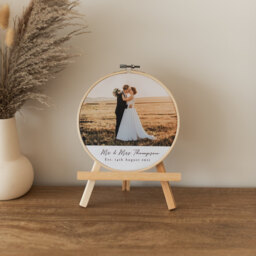 Personalised Wedding Photo Embroidery Hoop, Cotton Anniversary Gift, 2nd Anniversary, Date Frame, Framed Print - thumbnail 1