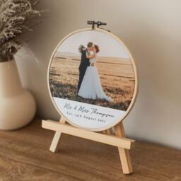 Personalised Wedding Photo Embroidery Hoop, Cotton Anniversary Gift, 2nd Anniversary, Date Frame, Framed Print - thumbnail 3