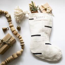 White & Black Christmas Stockings Personalized, Mud Cloth White, Modern Boho Holiday Decor, Neutral Family Mudcloth - thumbnail 3