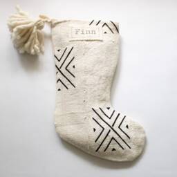 White & Black Christmas Stockings Personalized, Mud Cloth White, Modern Boho Holiday Decor, Neutral Family Mudcloth - thumbnail 2