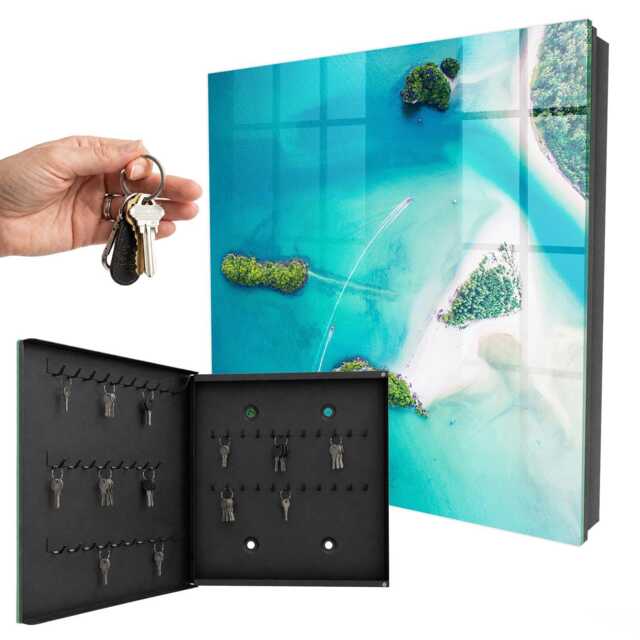 Exotic Beaches Wall Mounted Key Cabinet, Turquoise Box For Home, Photographic Landscapes, Lovers Of Adventure & Exoticism - image 1