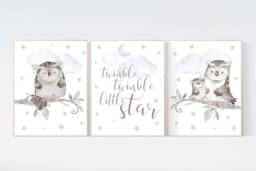 Owl Nursery Decor Purple Lilac Watercolor Prints - thumbnail 1