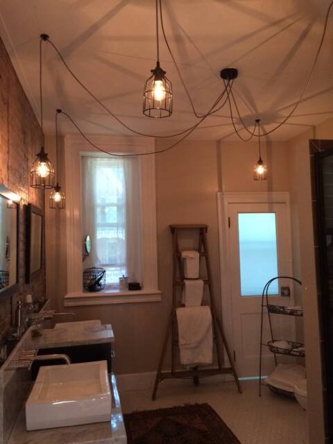 Industrial Cage Pendant Chandelier - 5 , 7 9, Or 14 Black Wire Shade Hanging Pendants Industrial Bathroom - image 1