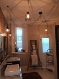 Industrial Cage Pendant Chandelier - 5 , 7 9, Or 14 Black Wire Shade Hanging Pendants Industrial Bathroom - thumbnail 1