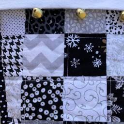 Black & White Quilted Christmas Stocking, Personalized Free, Flannel Cuff With Jingle Bells, Cotton Patchwork, Fully Lined, Large Size - thumbnail 3